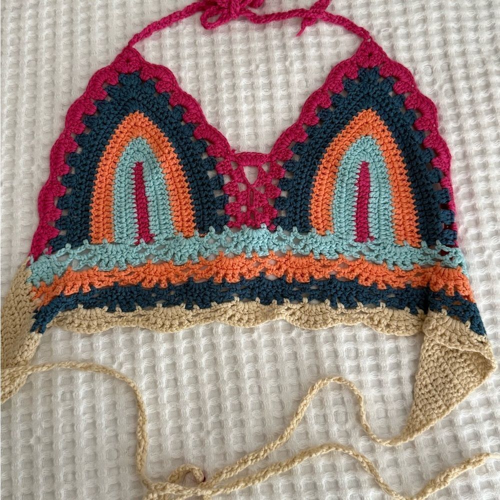 Multicolor Crochet Halter Top